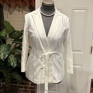 Elegant Cream Belted Women's Blazer